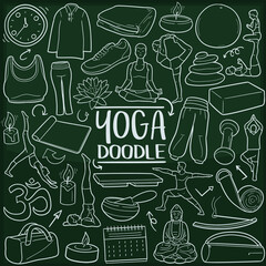 Yoga Meditation Chalkboard Doodle Icons. Sketch Hand Made Design Vector Art.
