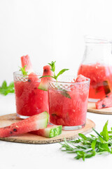 Homemade fresh watermelon drink, summer refreshing smothie with fresh friuts
