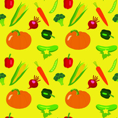 Yellow background with vegetables, seamless pattern
