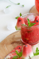 Homemade fresh watermelon drink, summer refreshing smothie with fresh friuts