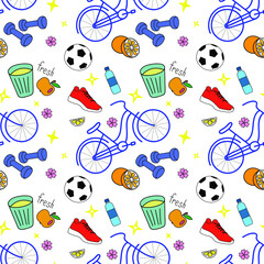 Healthy lifestyle set in color, seamless pattern