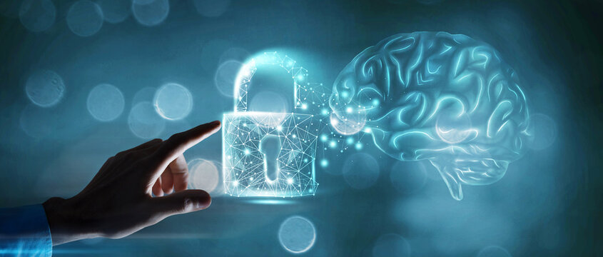 Line icon padlock of brain 3D illustration