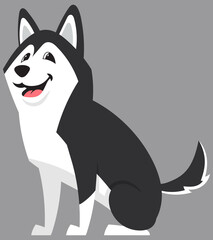 Sitting Siberian Husky side view. Cute pet in cartoon style.