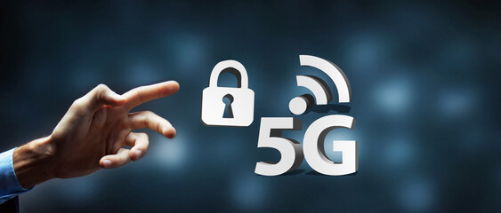 5G password lock internet security 3D ilustration