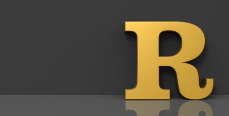 R letter golden sign 3d capital alphabet letter
