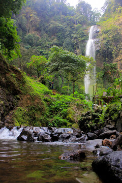 waterfall in the forest, curug cimahi bandung, indonesia