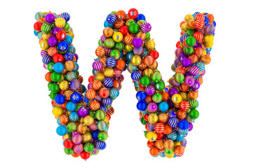Letter W from colored Christmas balls. Xmas balls font, 3D rendering