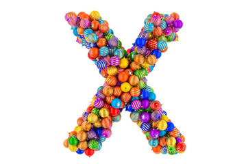 Letter X from colored Christmas balls. Xmas balls font, 3D rendering