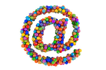 E-mail, at sign from colored Christmas balls. 3D rendering