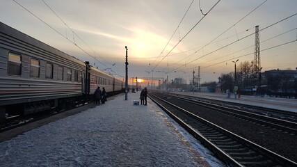 Fototapeta na wymiar train at sunset