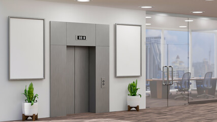 Plakat The elevator and modern conference room 3D rendering