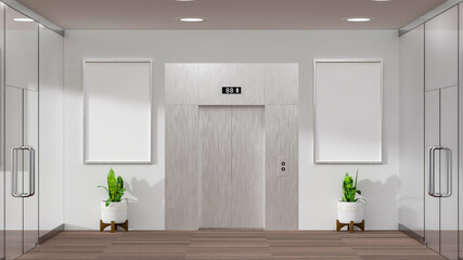 3D rendering with modern elevator and glass doors