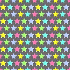colorful stars with grey background seamless repeat pattern
