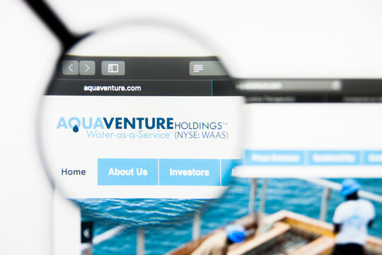 Richmond, Virginia, USA - 9 May 2019: Illustrative Editorial of AquaVenture Holdings Limited website homepage. AquaVenture Holdings Limited logo visible on display screen.