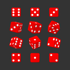 Dice set red casino black background vector illustration