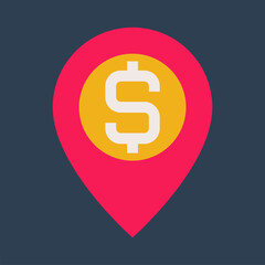 Business & Finance, Bank location, Flat color icon.