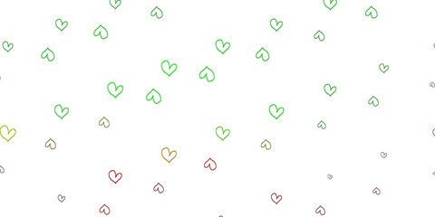 Light Green, Red vector template with doodle hearts.