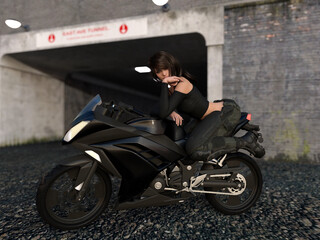 Fototapeta na wymiar Illustration of a woman leaning on a motorcycle