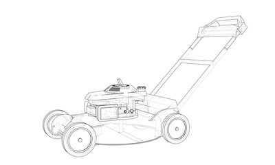 Outline lawn mower. Wire-frame style