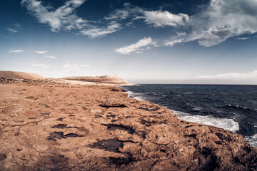 Rocky shore of Cape Greco National Forest Park. Famagusta Distict, Cyprus