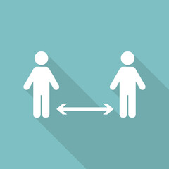  Social distancing icon. Keep the  distance.  stop covid 19,  coronavirus 
 icon  with long shadow vector