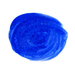 Blue watercolor round paint stroke on white background