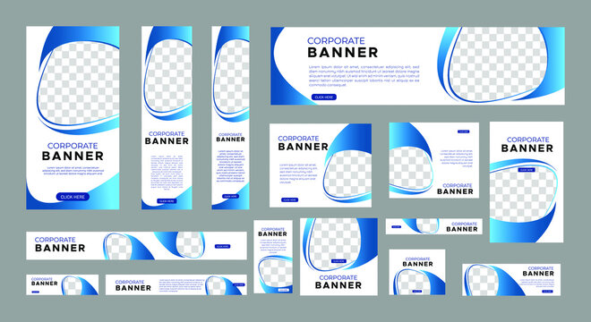 set of creative web banners of standard size with a place for photos. Vertical, horizontal and square template. vector illustration
