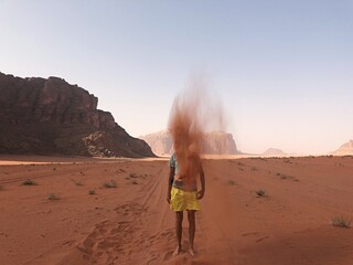 Jordan. Red desert Wadi Rum. Sand landscape, amazing travel destination