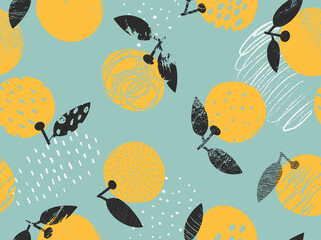 Fresh citrus fruit tropical seamless pattern illustration