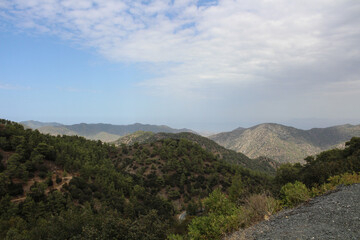 Naklejka premium Troodos mountains against a blue sky. Cyprus.