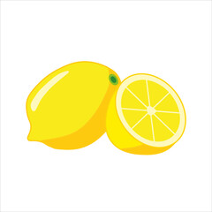 Whole lemon with slice isolated on white background. Vector illustration in flat style.
