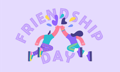 Friendship day card of two friends high five