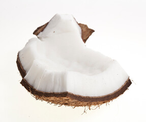 Coconut piece isolated on a white background.