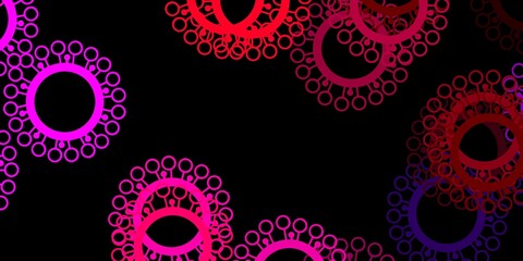 Dark pink, yellow vector background with covid-19 symbols.