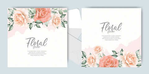 Fototapeta na wymiar Editable Wedding Invitation Cards with Elegant Flower and leaves