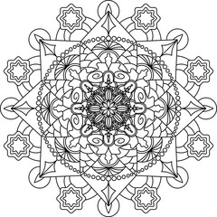 Circle mandala coloring page for adult. Black and white mandala poster. Relax and meditation. Beautiful nature ornament.	
