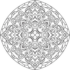 Circle mandala coloring page for adult. Black and white mandala poster. Relax and meditation. Beautiful nature ornament.	
