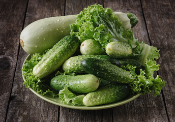 cucumbers on a wooden board