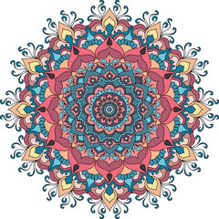 Circle mandala with vibrant, vintage colors. Colorful card, wallpaper. Relax and meditation poster. Enjoy! Eps 10.	