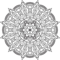 Circle mandala coloring page for adult. Black and white mandala poster. Relax and meditation. Beautiful nature ornament.	
