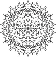 Circle mandala coloring page for adult. Black and white mandala poster. Relax and meditation. Beautiful nature ornament.	
