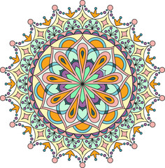 Circle mandala with vibrant, vintage colors. Colorful card, wallpaper. Relax and meditation poster. Enjoy! Eps 10.	