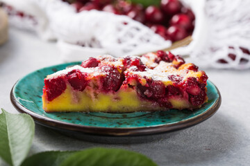 Cherry clafouti - traditional french sweet fruit dessert