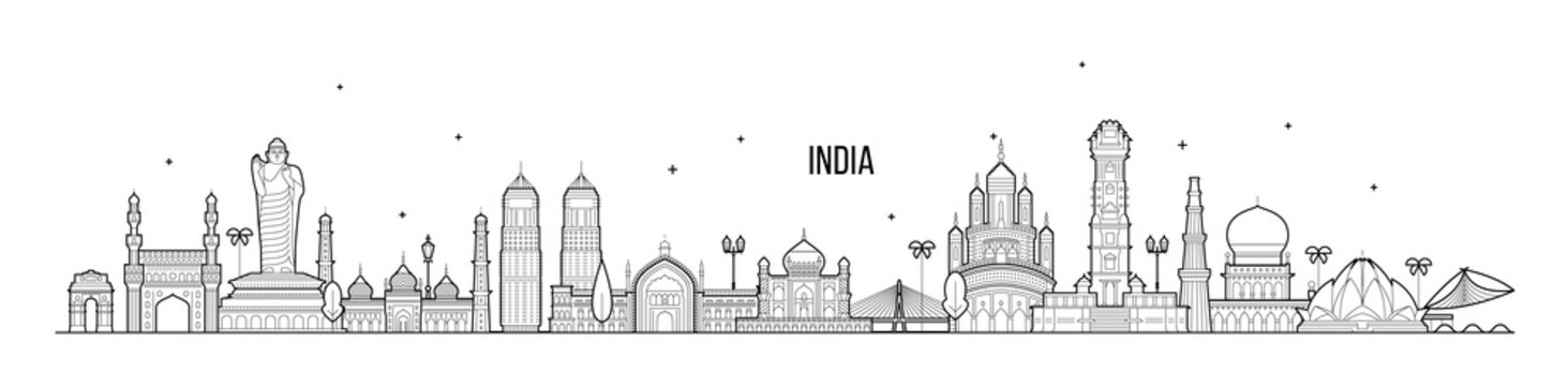 India skyline country buildings vector linear art