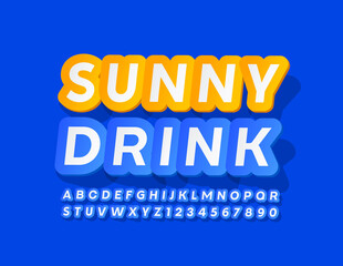 Naklejka na ściany i meble Vector trendy banner Sunny Drink. Creative Blue and White Font. Sticker Alphabet Letters and Numbers