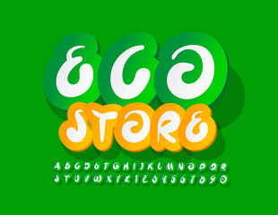 Naklejka premium Vector green logo eco Store. Decorative sticker Font. Artistic Alphabet Letters and Numbers set