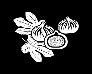 Fototapeta premium Fig with leaf set icons. Stencil fruit. Vector stock illustration. EPS 10
