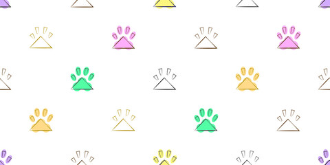Dog seamless pattern, Colorful dog footprints on white background, Dog icons. 