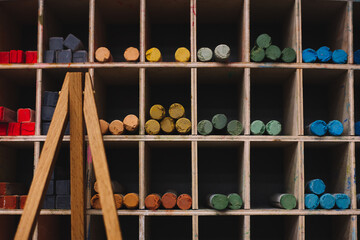 Close up of variety of colored chalk
