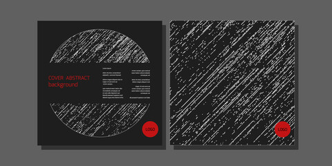 Black square template design, cover design and back cover with geometric shapes, with a red circle for the company logo. Layout design for brochure, flyer, business poster, vector illustration